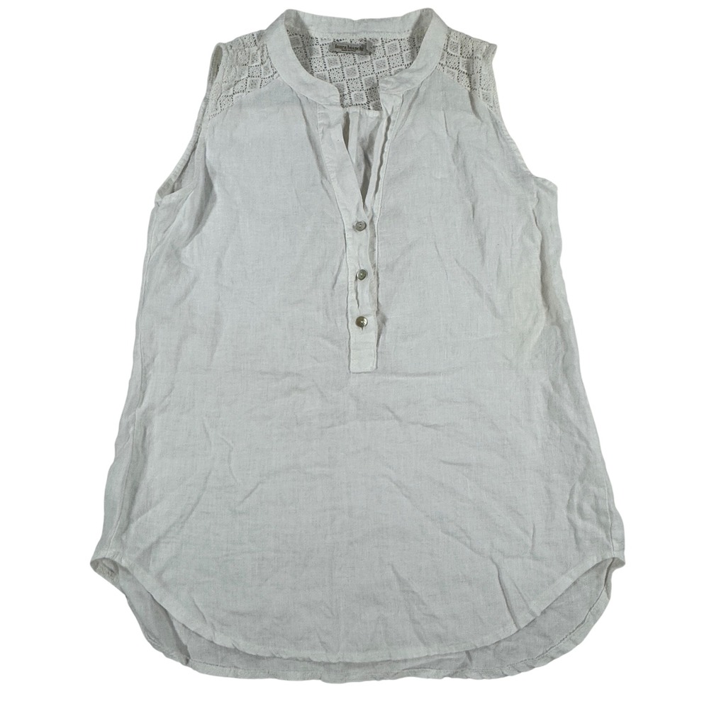 Laura Bianchi White 100% Linen Lace Sleeveless Blouse Made in Italy Size L Boho